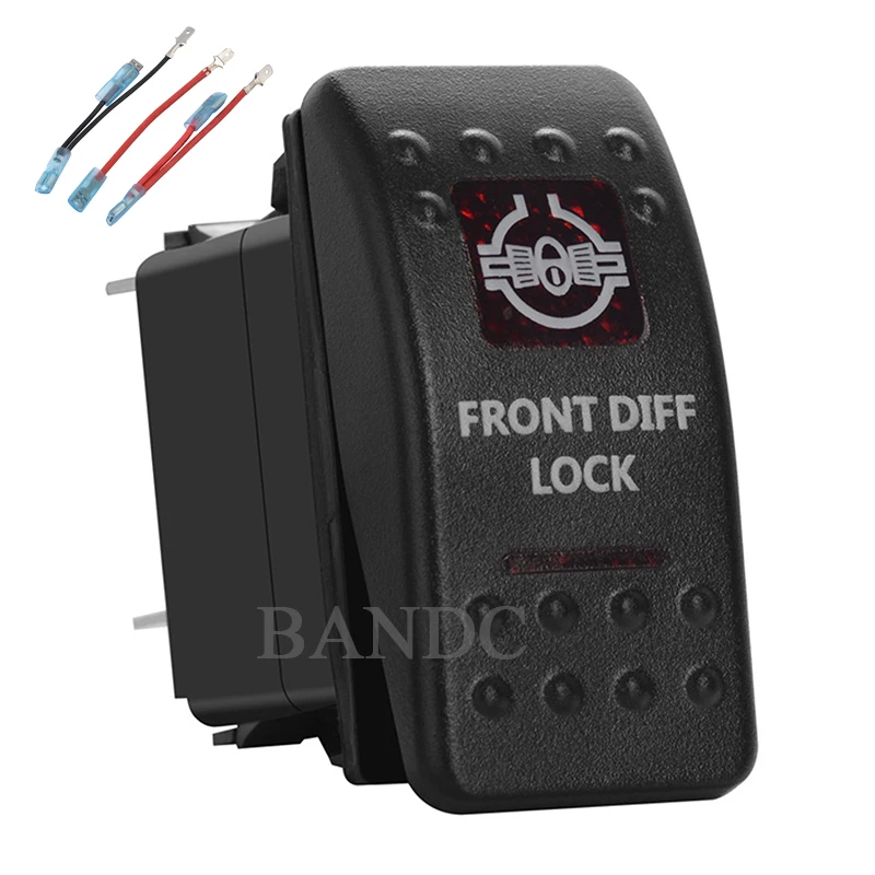 

FRONT DIFF LOCK Rocker Switch 5 Pins on-off SPST Dual Red Led Lamp for Car Boat RV Truck Vehicles，Waterproof，Jumper Wires
