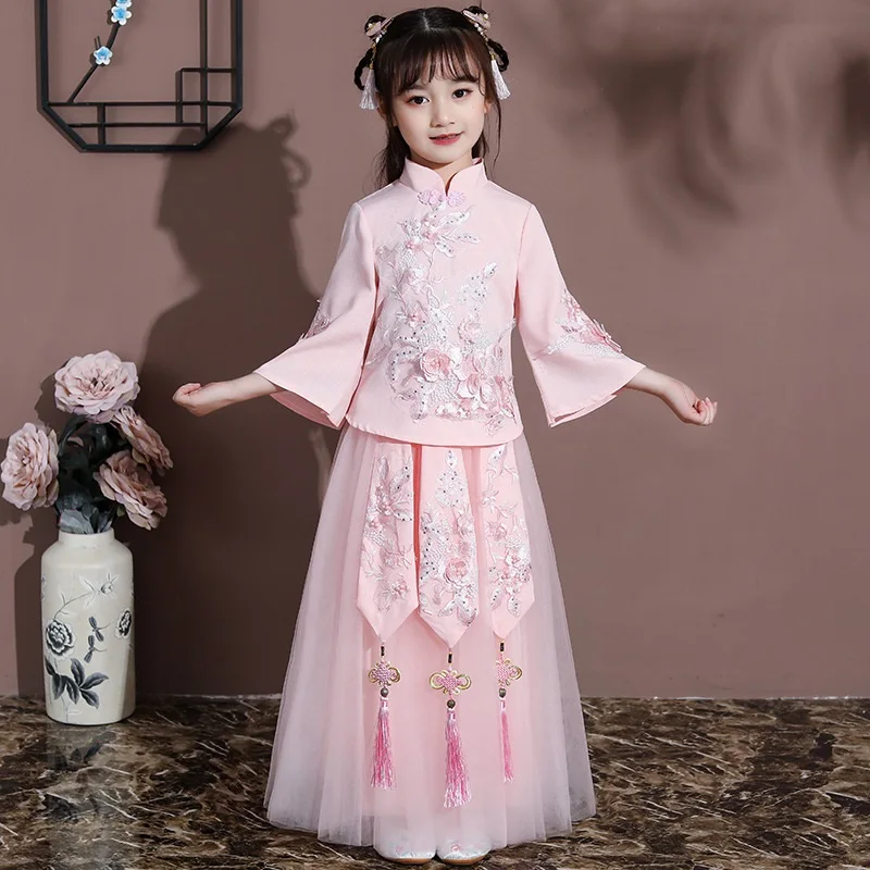 Традиционный китайский костюм Hanfu для девочек танцевальное платье выступлений