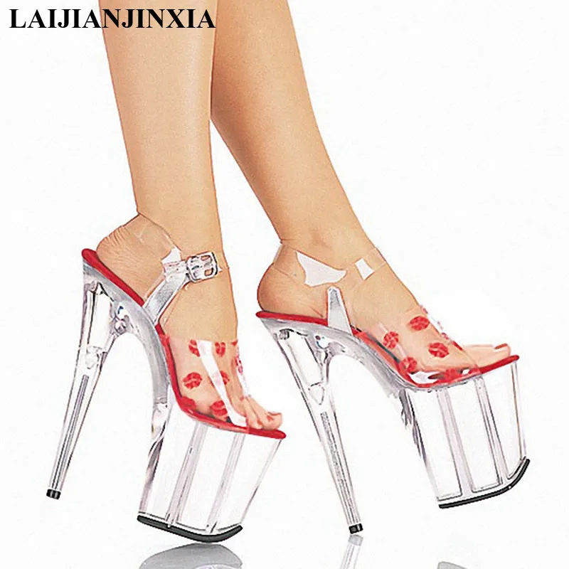New 20cm women's shoes, sexy high heel sandals lips sexy sandals, pole dancing performance bride photo Dance Shoes
