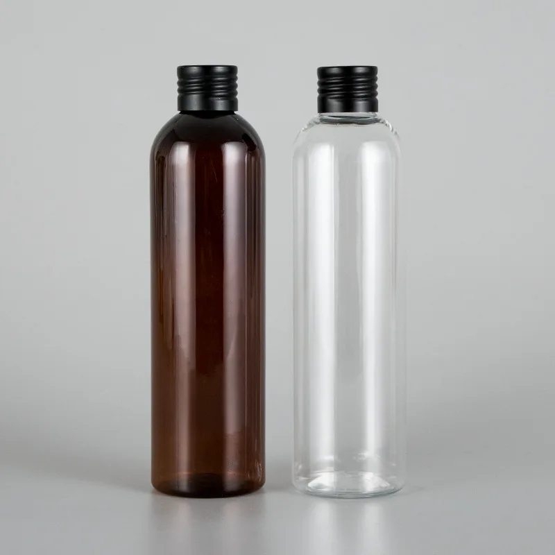 

20pcs 250ml Brown Cosmetic Bottle With Aluminum Screw Cap 250cc Toner Plastic Container Oil Bottles 8.5 oz Empty Cosmetic liquid