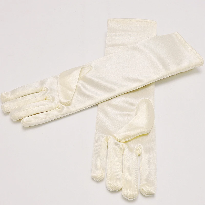 Длинные атласные перчатки для девочек с цветами белые вечерние на день рождения