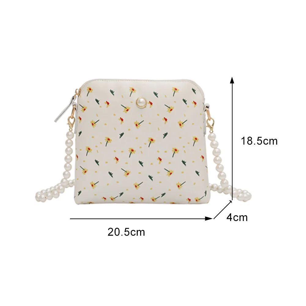 

Fashion Women Floral Printing Shoulder Crossbody Bags PU Leather Messenger Bag Casual Ladies Pearl Chain Small Handbag Purse Hot