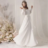 robes de luxury matte soft satin a line wedding dresses lantern sleeve button french gowns belt backless floor length