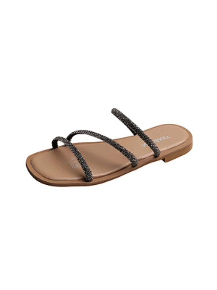 

Summer new style outer wear flat bottom rhinestone sandals and slippers women's fashion all-match beach slippers