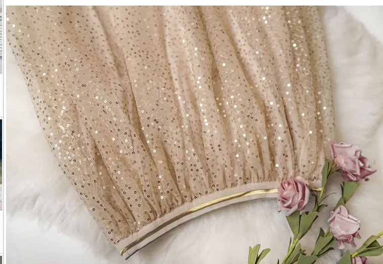 Женская длинная юбка с блестками блестящая сетчатая трапециевидная вышивкой и