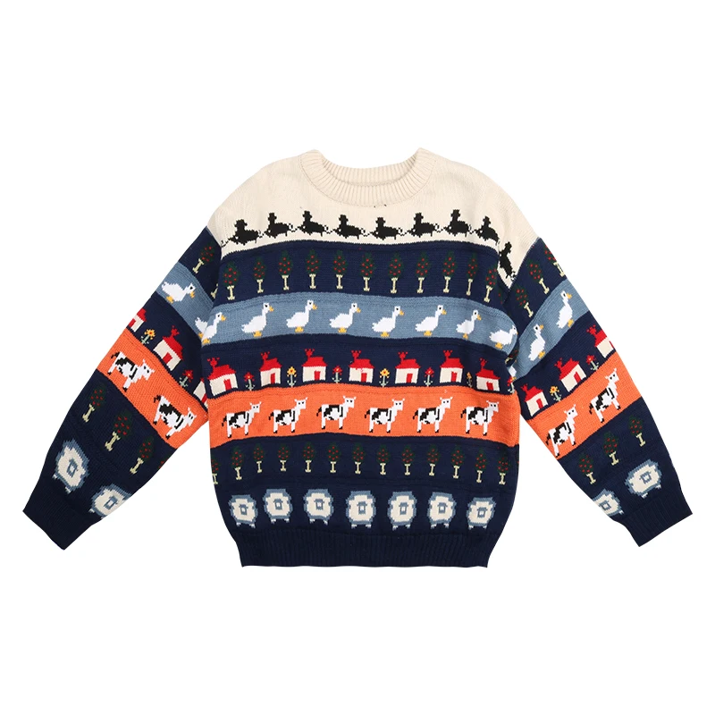 Autumn Japan Vintage Women Winter Pullover Sweater Animal Jacquard Ladies Loose Knitted Jumpers Thick Warm Long Sleeve | Женская одежда