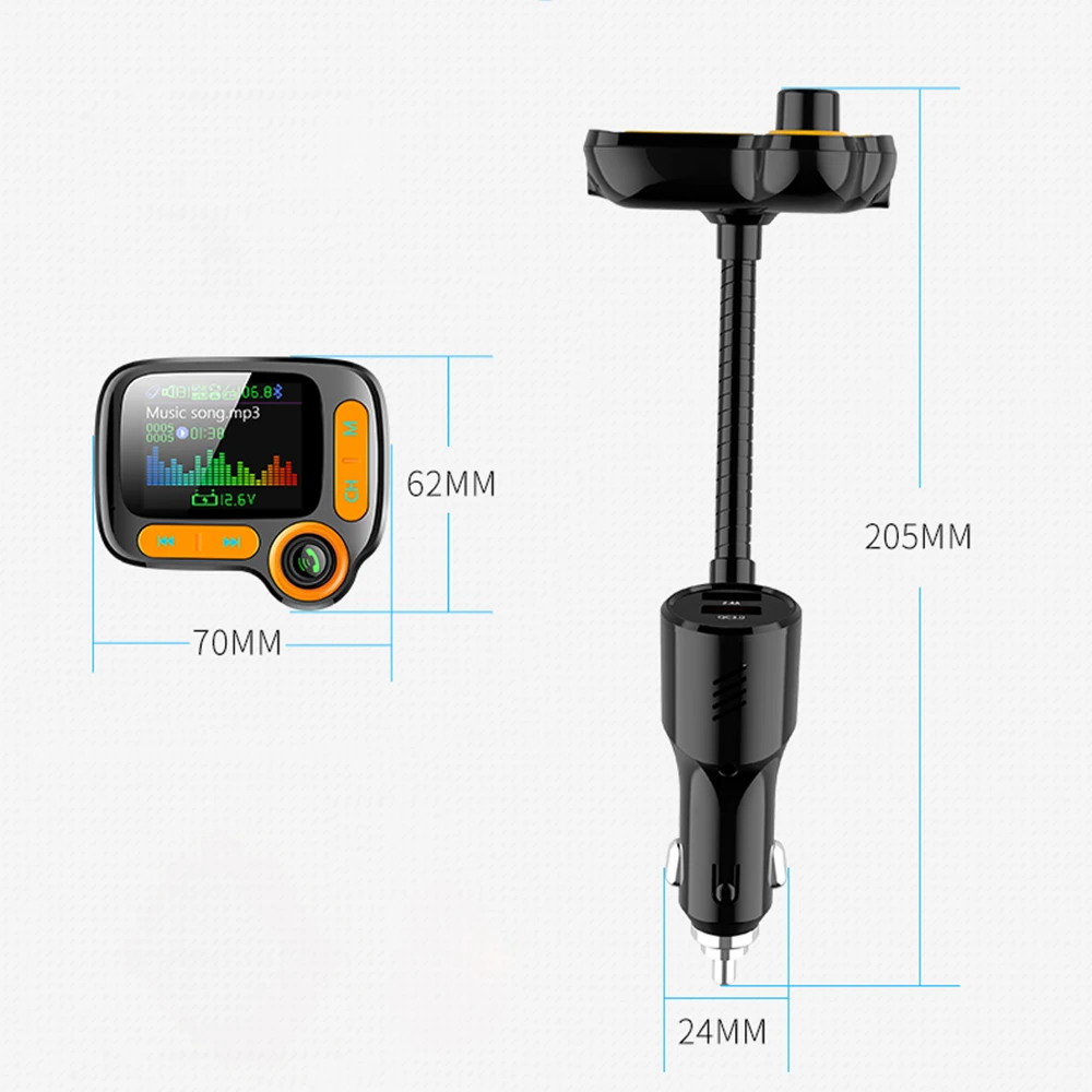 JINSERTA QC3.0, зарядное устройство, режим эквалайзера, автомобильный Bluetooth 5,0, fm-передатчик, громкая связь, 1,77 дюймов, TFT цветной экран, автомобильный комплект, поддержка AUX/TF/U диска