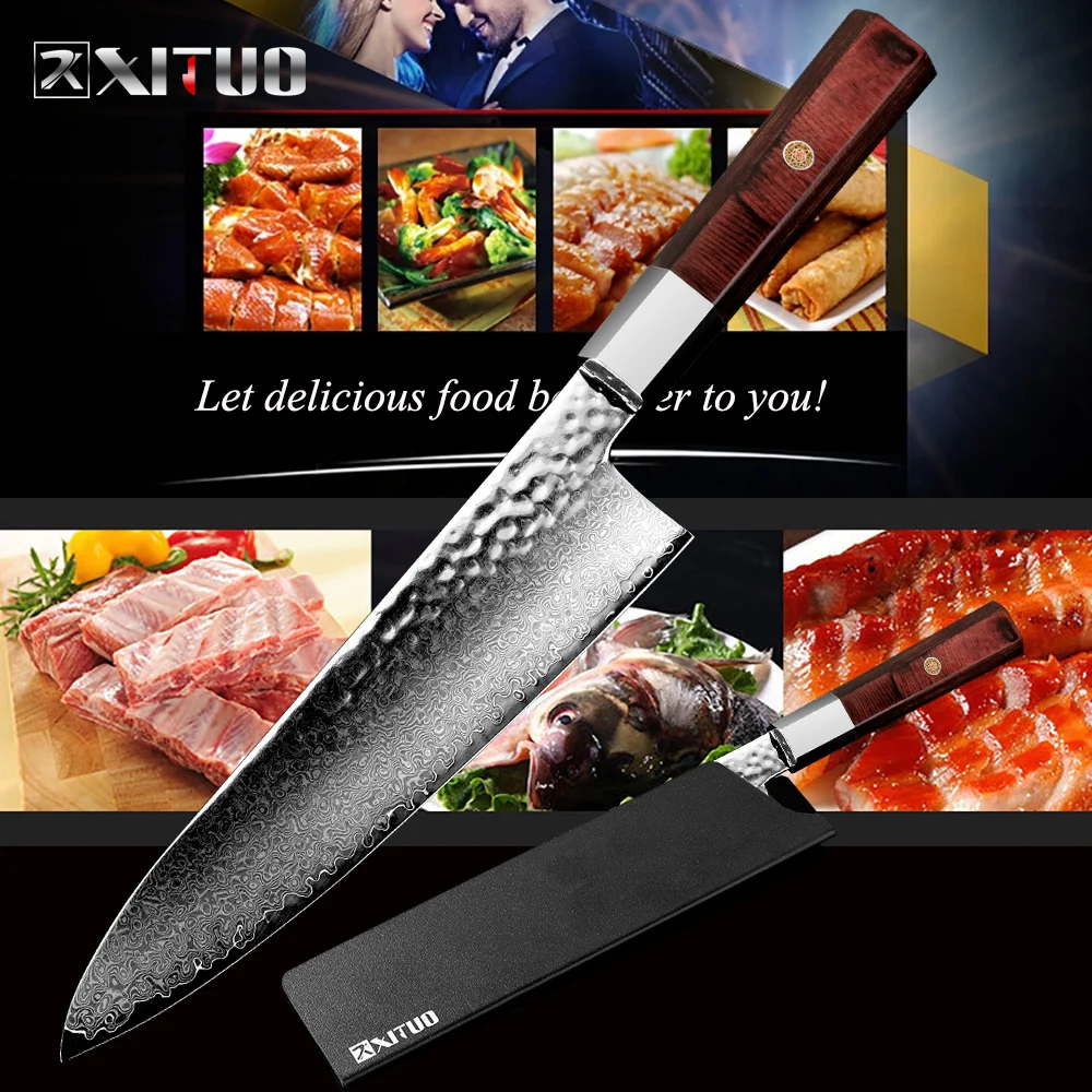 XITUO японский Дамасская сталь кухонный нож шеф повара Кливер ручной работы