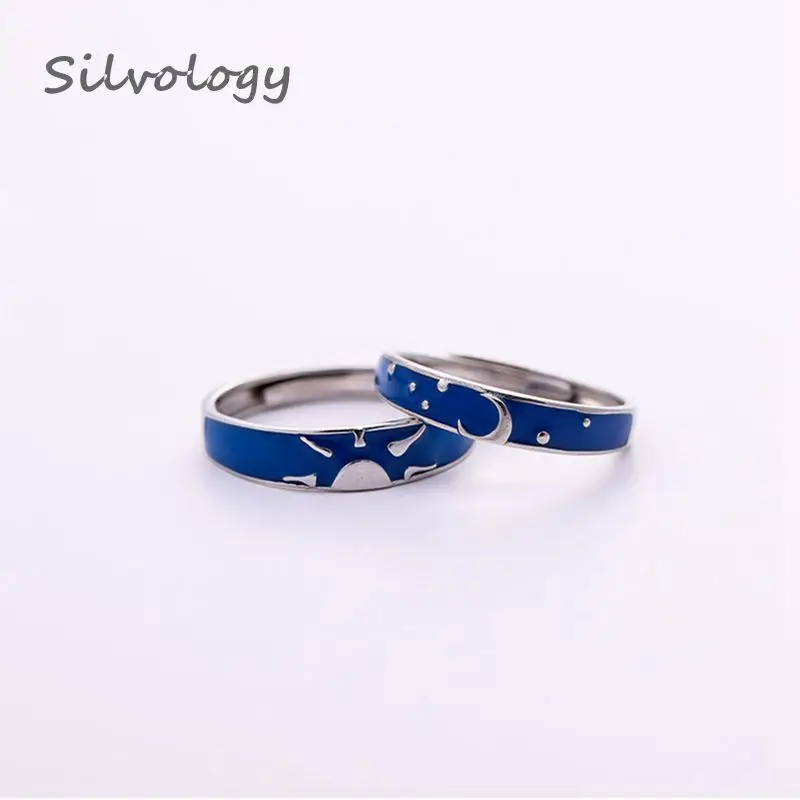 Серебряные эмалевые кольца в виде Солнца и Луны Silvology Оригинальные фотообои