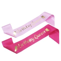 hot pink birthday queen satin sash elegant butterfly design for women 30th 40th 50th 60th birthday party decorations favor gifts