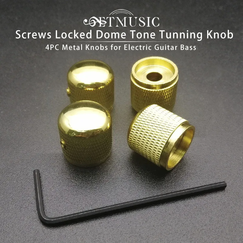 

4Pcs Screws Locked Metal Dome Tone Tunning Knob Hexagon Screws Lock Volume Control Buttons for Electric Guitar Bass Gold