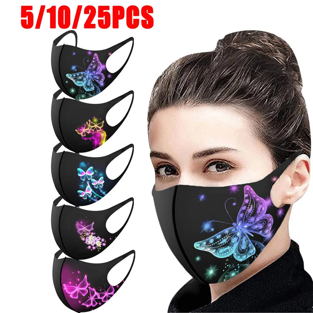 

1PC Adult's Butterfly Prints Protection Face Mask Washable Earloop Mouth Mask 2020 Ice Silk Dustproof mascarilla F Fast Ship