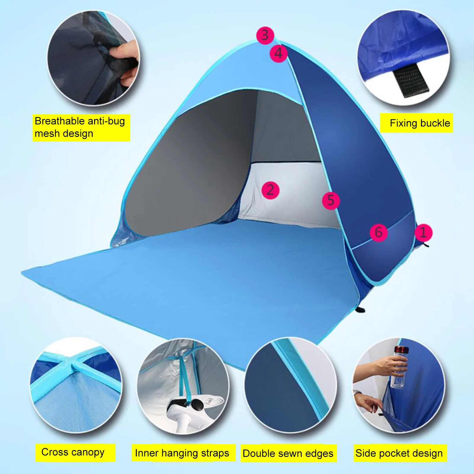 

New Beach Tent Pop Up Portable Waterproof UV Sun Shelter Tent With Pegs & Storage Bag For Outdoor Camping Hiking Picnic