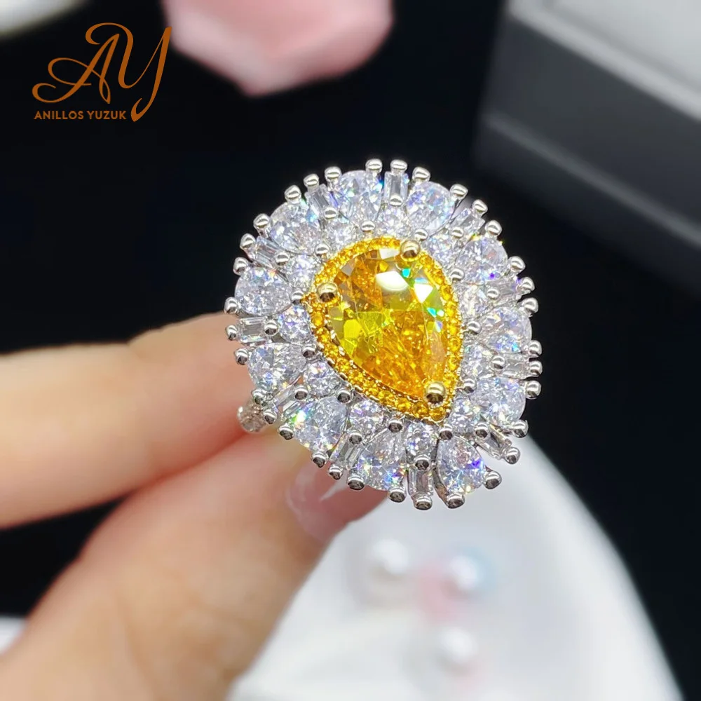 

Anillos Yuzuk Silver 925 Jewelry Luxury Water Drop Topaz Crystal Sterling Silver Yellow Ring Promise Engagement Rings For Women