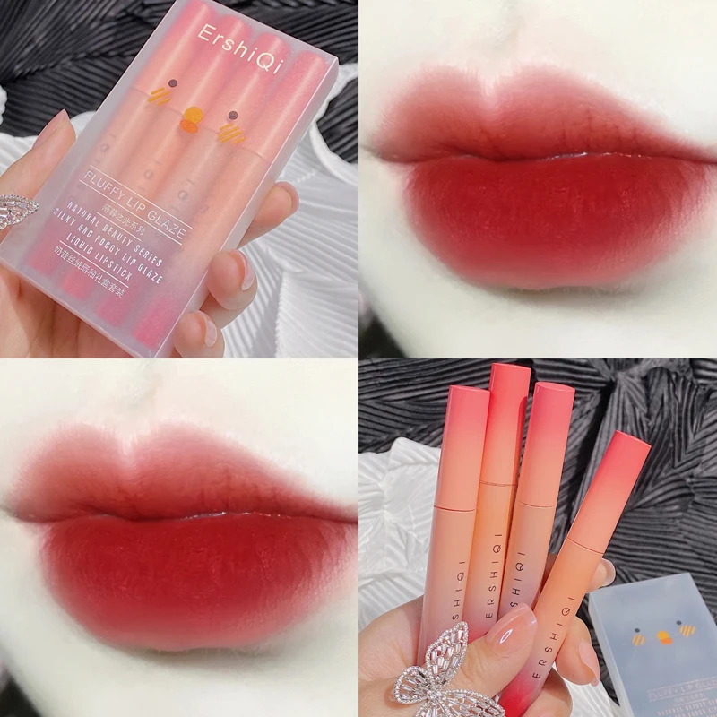 

4PCS/SET Velvet Matte Liquid Lip Gloss Waterproof Long Lasting Nude Matte Lip Stick Red Lip Tint Cosmetic Maquillage Lipstick