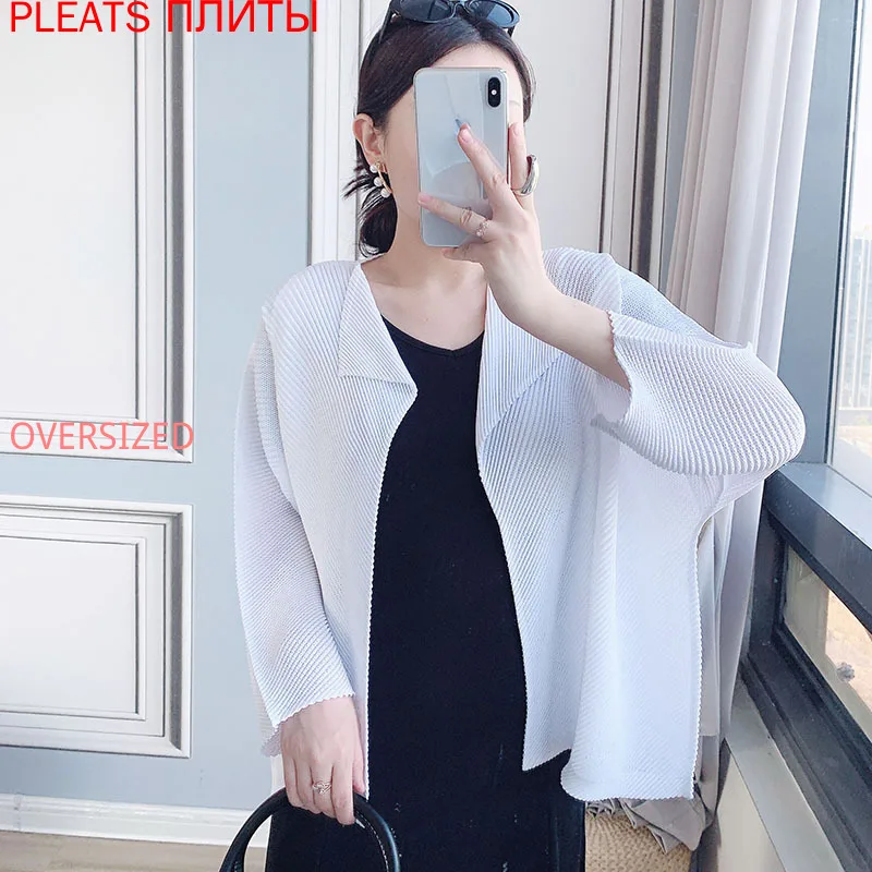

MIYAKE Pleated Coat Women's Korean-Style Loose New Niche Socialite Style Loose Cardigan Autumn Outerwear Pleats Veste Femme Ropa