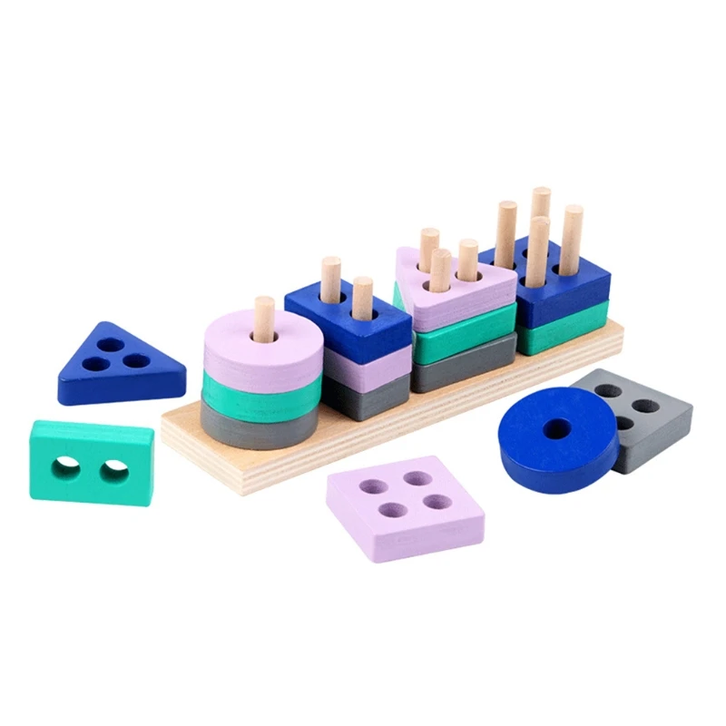 

Shape Matching Game Wooden Stacking Toy Geometric Building Block Brain Developmental Plugging Toy Kids 1/2/3 Funny Gift