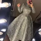 Мусульманские Вечерние платья с длинными рукавами, высоким воротником, поясом-бантом, размера плюс, Африканское официальное длинное платье