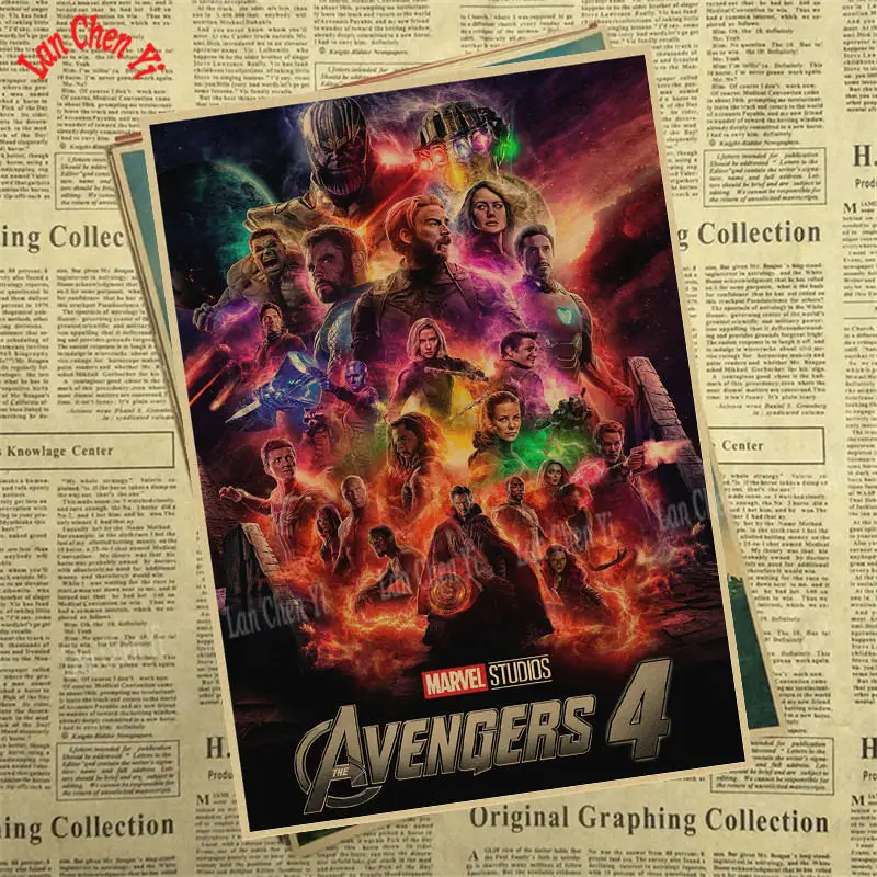 Светло-желтый Marvel Фильм Мстители: эндшпиль крафт-бумага плакат художественный напечатанный номер живопись наклейки на стену - Цвет: Светло-желтый