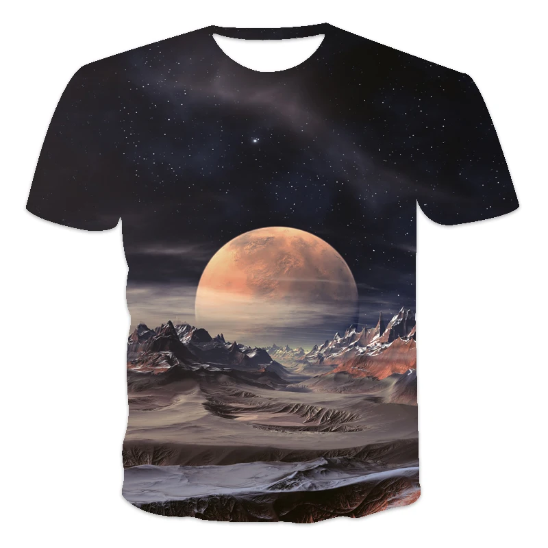 

2021 best-selling oversized loose men's T-shirt clothes short-sleeved fantasy planet print O-neck men's T-shirt