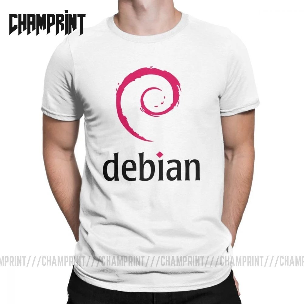 Debian футболки Linux для мужчин Винтаж 100% хлопковые с круглым вырезом коротким