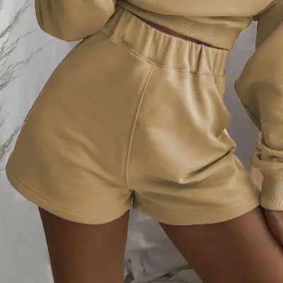 

Casual Women's Long Sleeve O Neck Two Piece Set Outfits 2020 Autumn Short Hoodies Sweatshirt High Waist Shorts Solid Color Sets