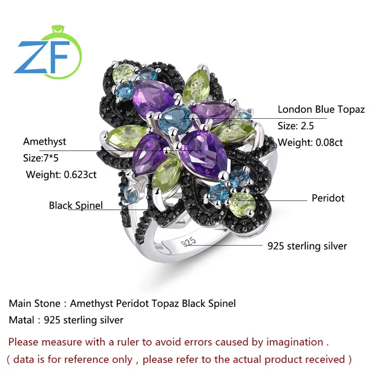 

GZ ZONGFA Fashion Natural Blue Topaz Black Spinel Gem 925 Sterling Silver Rings Women Custom Fine Jewelry