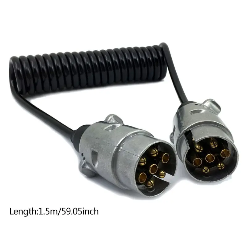

7 Pin Metal Trailer Plugs w/curly extension Cable Lead 1.5M Male To Male 12V Trailer Lighting Board Caravan