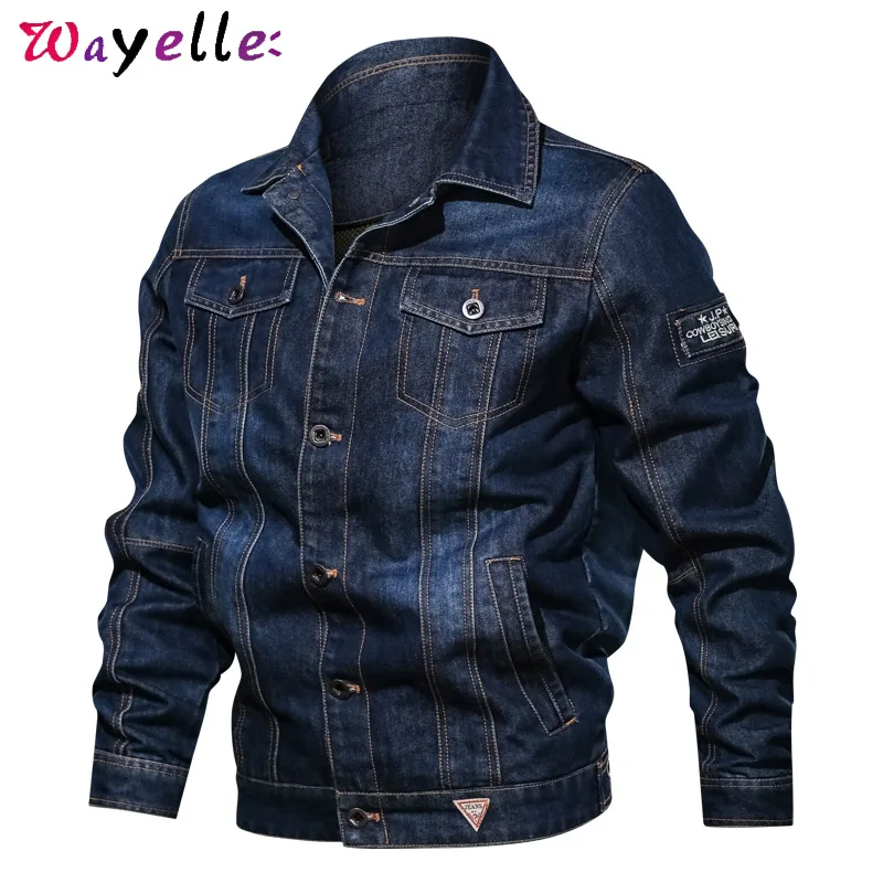 Джинсовая мужская куртка осень зима Классическая джинсовая с вышивкой бомбер