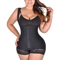 woman high compressiion body shaper hook and eye closure tummy control bodysuit open crotch butt lifter