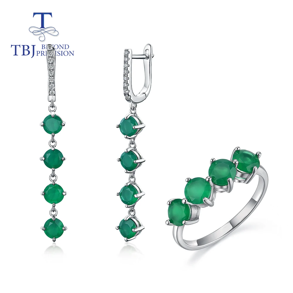 Женский ювелирный комплект из серебра 925 пробы с натуральным зелёным