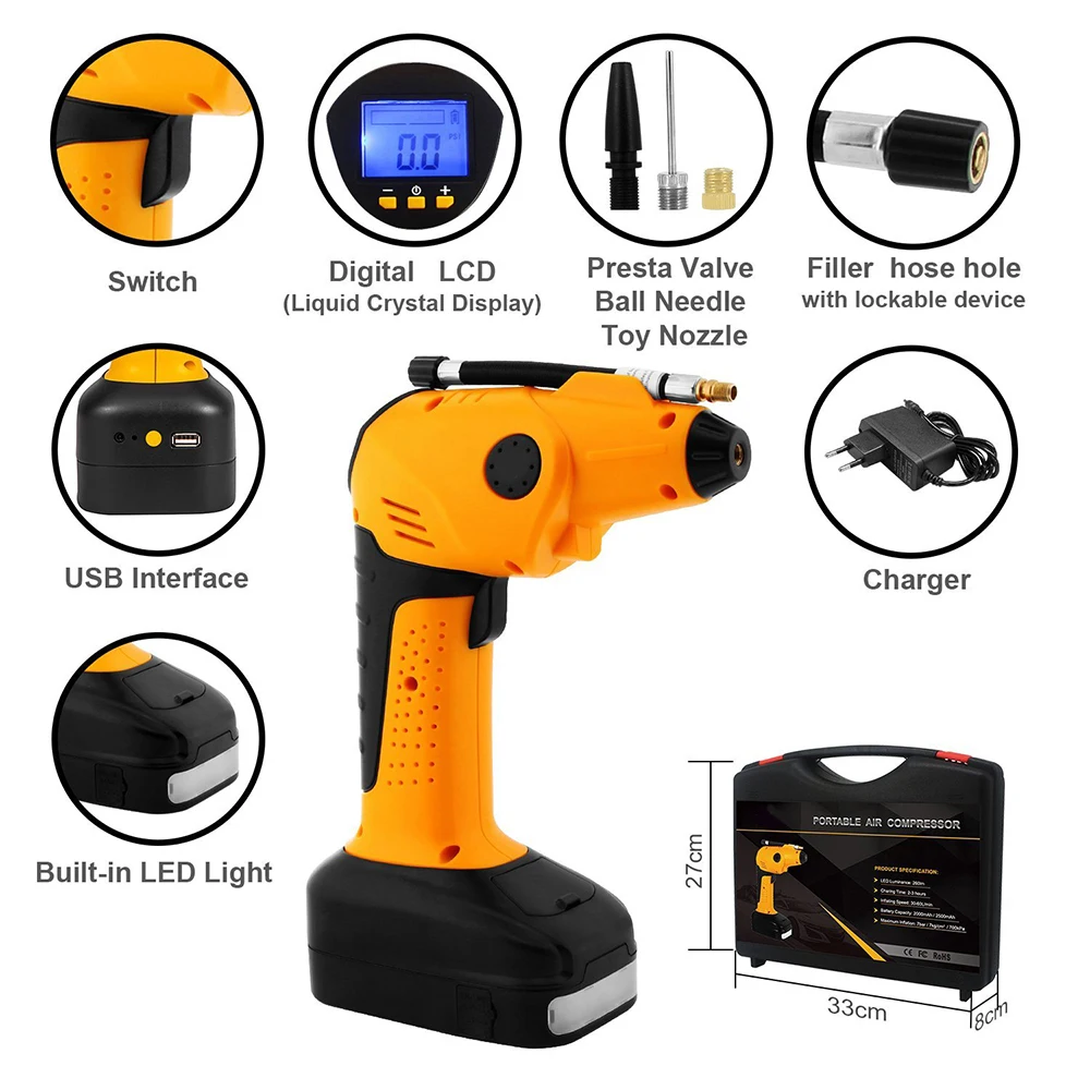 

New Car Inflator Automatic Inflation 220v High end Rubber Body 12v DC Motor for Air Compressor