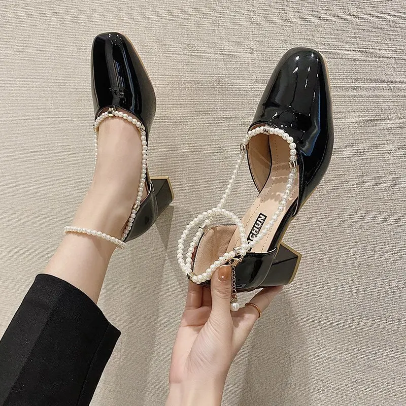 

Lolita Shoes 2021 Beige High Heels All-Match Branded Pumps Shallow Mouth Sexy Sandals Clogs for Women Square Toe Mary Jane Lates