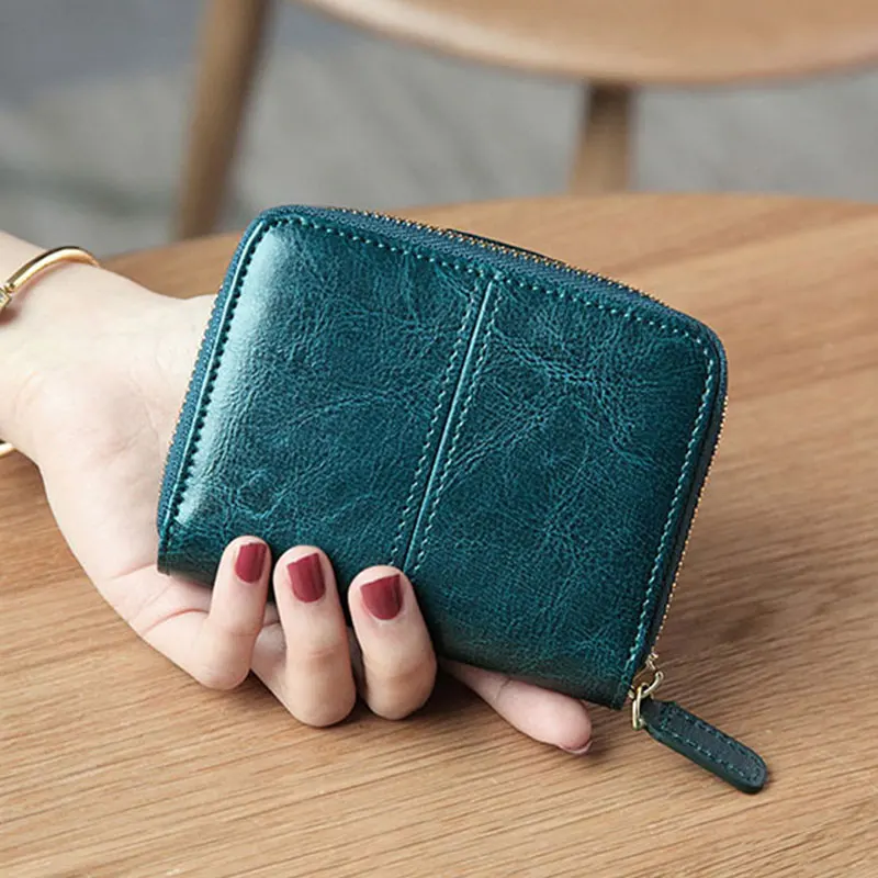 Billfold масло воск натуральная кожаные кошельки для женщин короткий мини-кошелек для клатча Soild монета Карманный с отделениями для карт держатель воловья сумка