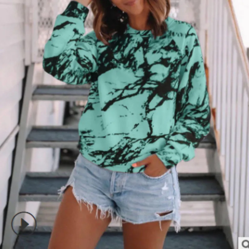 

Autumn Women Fashion Tie-dyed T-shirt Female Long Sleeve Casual Loose O-Neck Top Tees