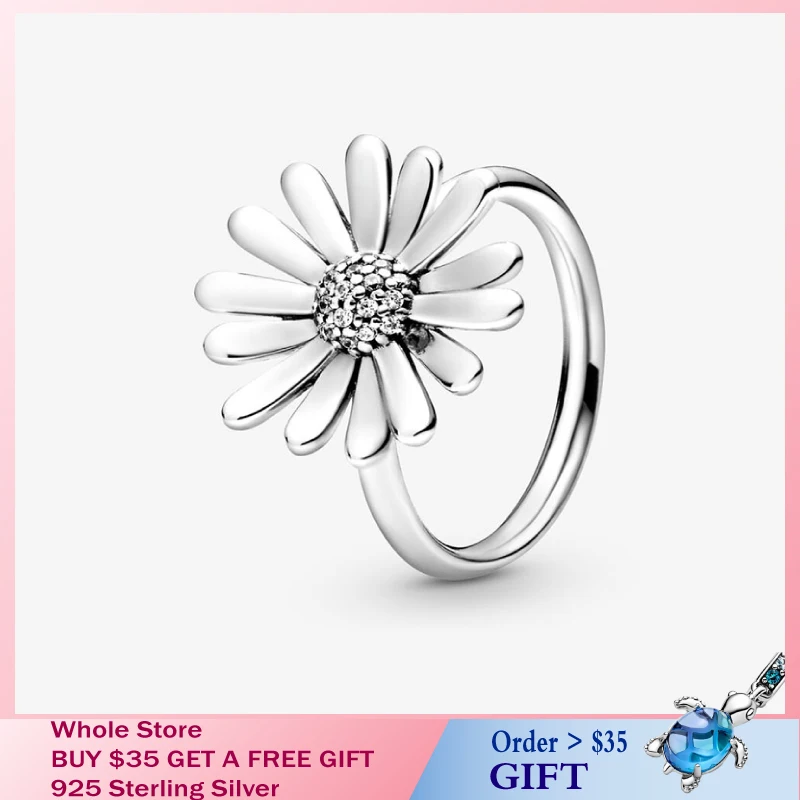 

Lady 2020 DIY Authentic 925 Sterling Silver Rings Pave Sparkling Daisy Flower Crown ring Flower Petals Band Rings Jewelry