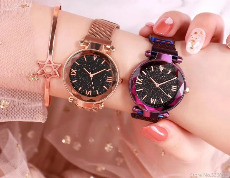 2020 модные магнит часы Звездное небо для женщин женские наручные в римском стиле