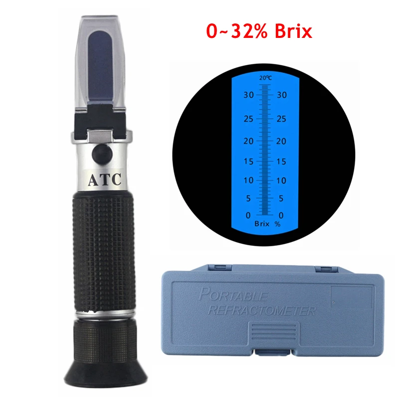 

Portable Sugar Brix Refractometer Hand Held Optical Milk Refratometro 0-32% Brix Juice Tester Build in ATC