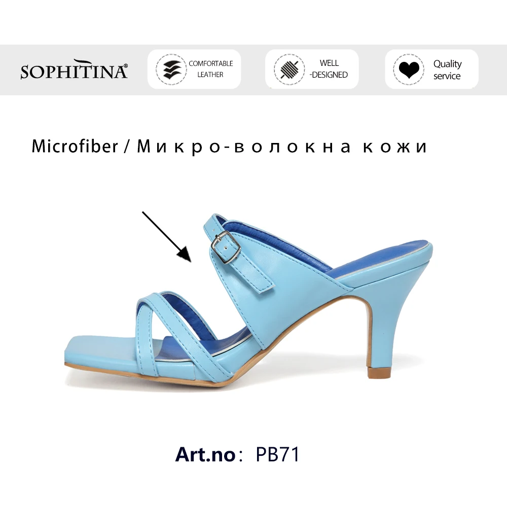 

SOPHITINA Sandals Woman Blue Solid Cross Narrow Band Buckle Strap Slip On High Thin Heel Dress Office Lady Fashion Shoes PB71