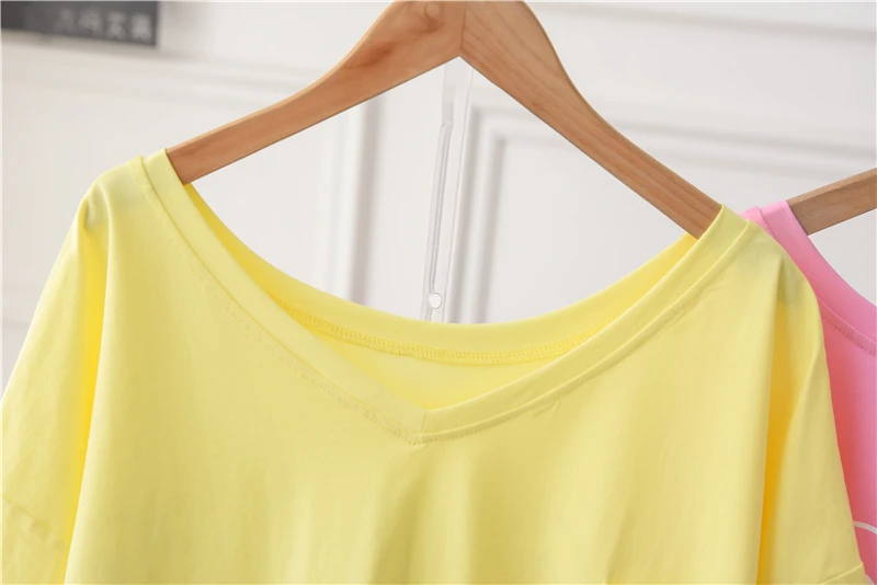 

2021 Summer Women V Neck Oversized Cotton T Shirt Short Sleeve Plus Size Ultra Soft Loose Casual Tee Tunic Top Yellow