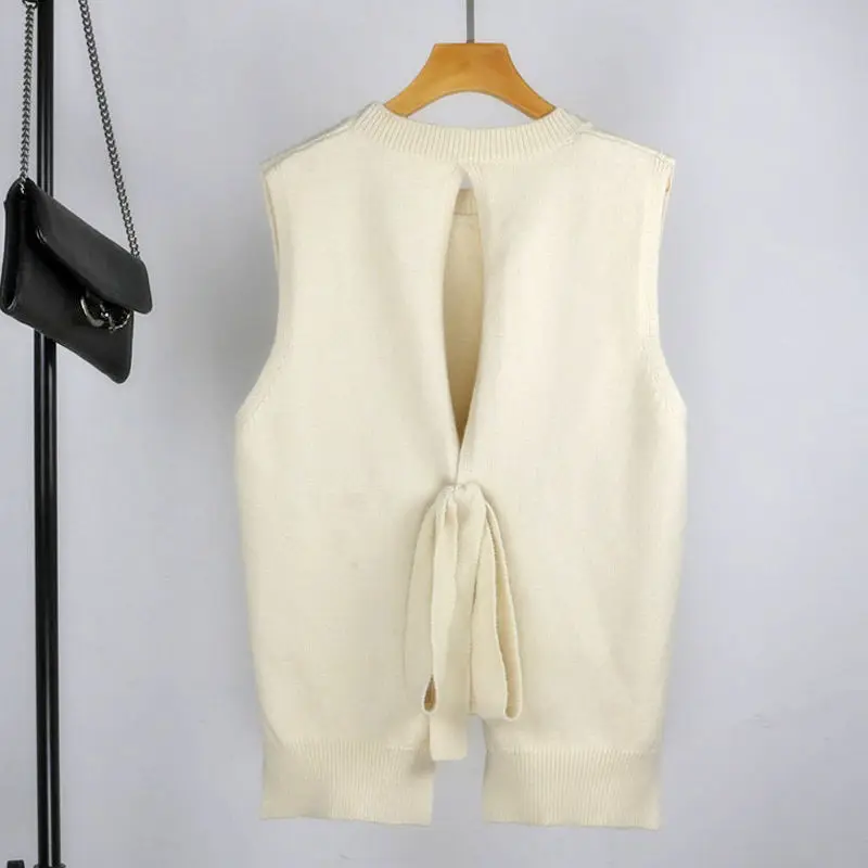 Женский свитер с круглым вырезом жилет в Корейском стиле преппи однотонный