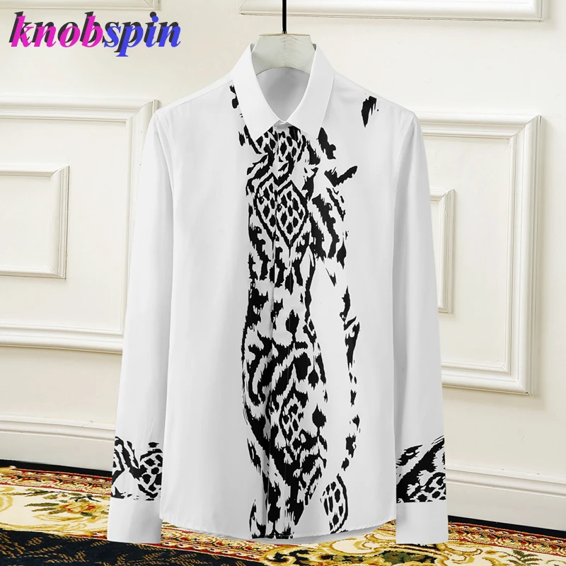 Брендовая мужская рубашка с принтом длинный рукав тонкая повседневная Chemise homme