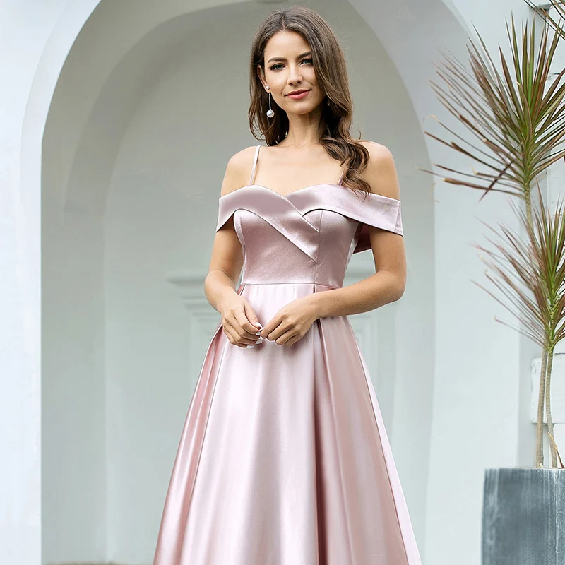 Satin Evening Dresses Long A-Line Spaghetti Straps Ruched Off Shoulder Formal Party Gowns Elegant Mauve Robe De Soiree 2020 | Свадьбы и