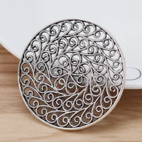 2 pieces tibetan silver hollow lace filigree round charms pendants for jewellery making findings accessories 52x52mm