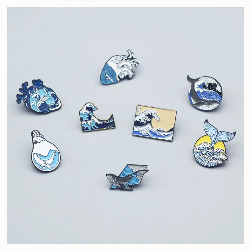

Ocean Sea Wave Brooches Organ Heart Light bulb Whale Sun Creative Badges Denim Jacket Backpack Pin Decoration
