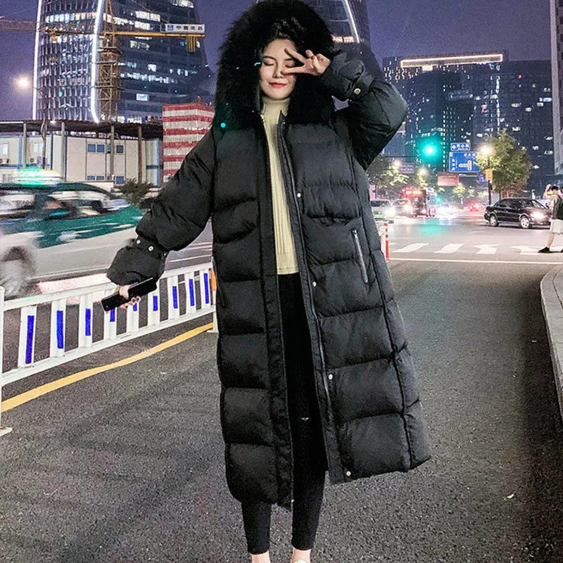

Winter Jacket Women New hooded Women Down Coat Fur Collar Zippers Long Over The Knee Jacket Female Warm Winter Women Down Jacket