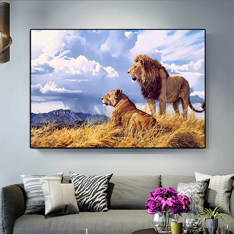 Пару Африки Львы Животные масляной живописи Плакаты принты Quadros настенные