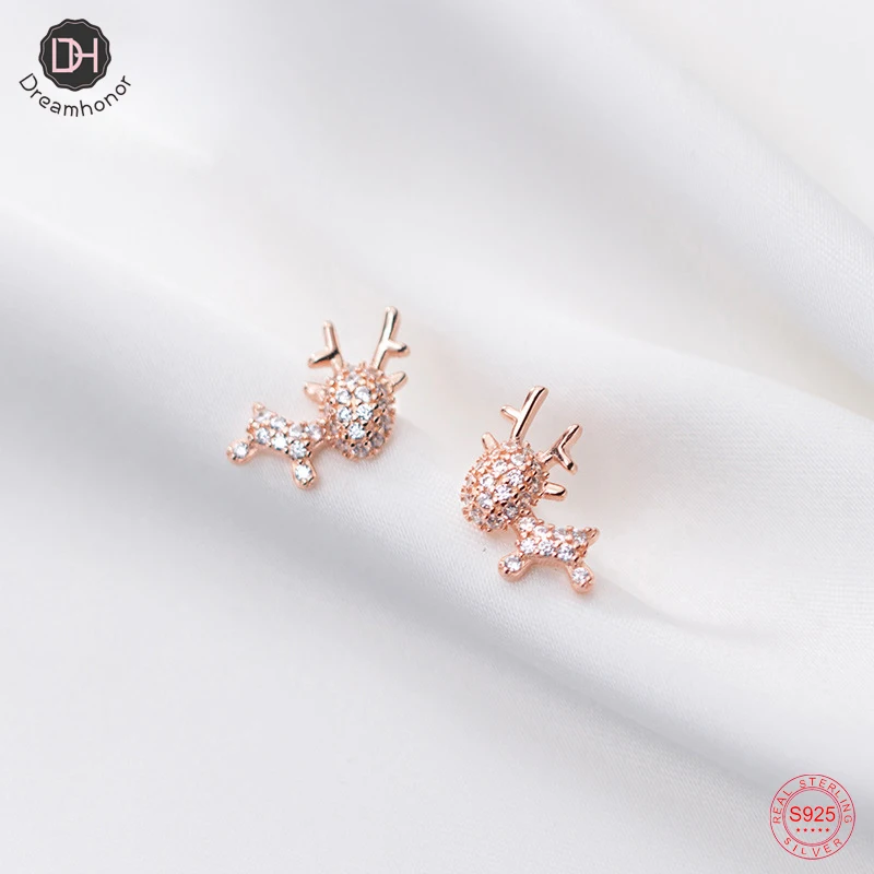 

Dreamhonor Real 925 Sterling Silver Full Rhinestone Fawn Animals Stud Earrings Jewelry Women Gift SMT375
