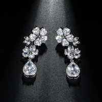 drop earrings for women 2021 gifts zircon earrings long two color flower jewelry wedding active dangle style new arrival 1 pair