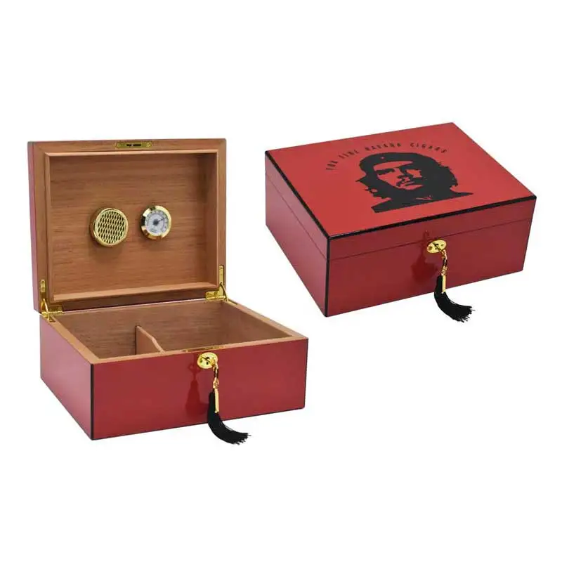 Красный Cohiba humidor коробка глянцевая 50~ 75 CT сигары Humidor коробка с гигрометром puros habanos - Цвет: Красный